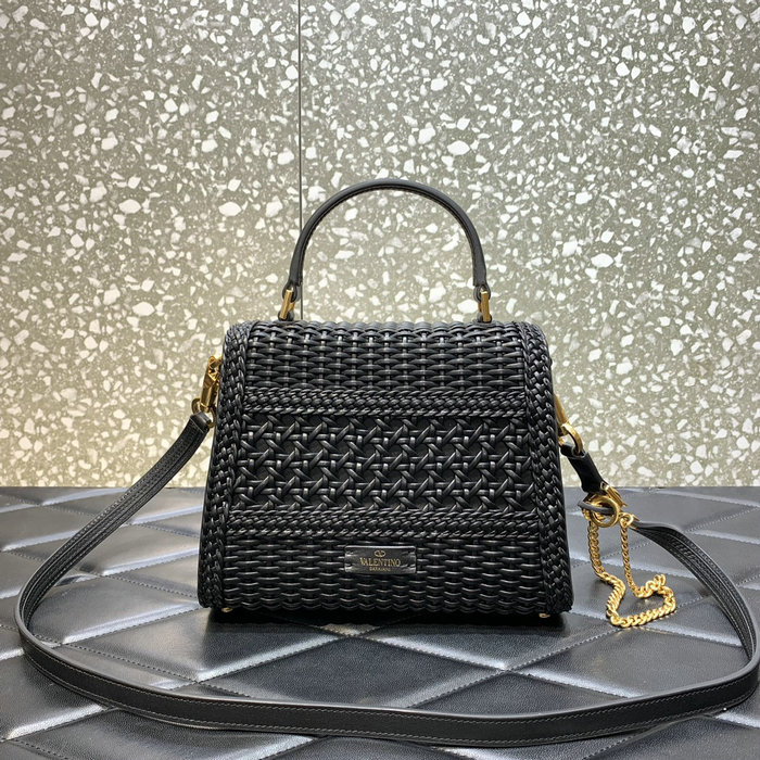 Valentino Small Vsling Handbag In Black Woven Metallic Nappa V0069