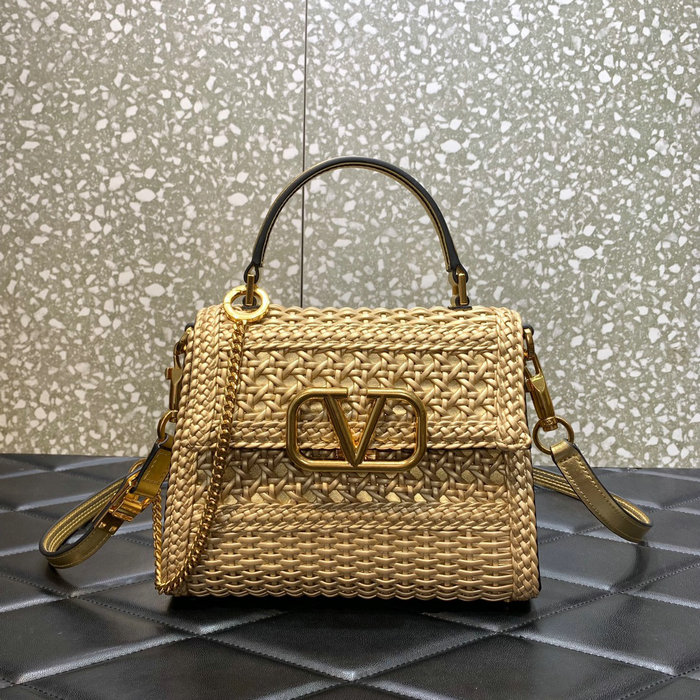 Valentino Small Vsling Handbag In Gold Woven Metallic Nappa V0069