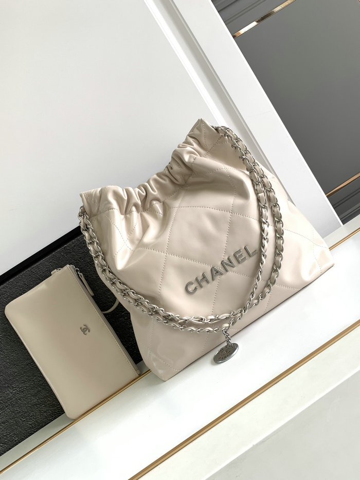 Chanel Shiny Calfskin Handbag Beige AS3261