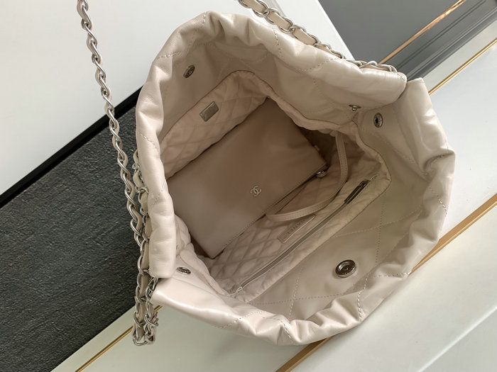 Chanel Shiny Calfskin Handbag Beige AS3261