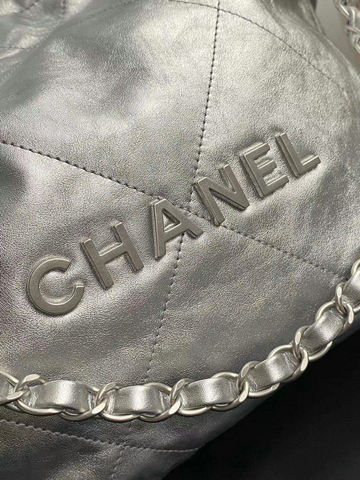 Chanel Shiny Calfskin Handbag Silver AS3261