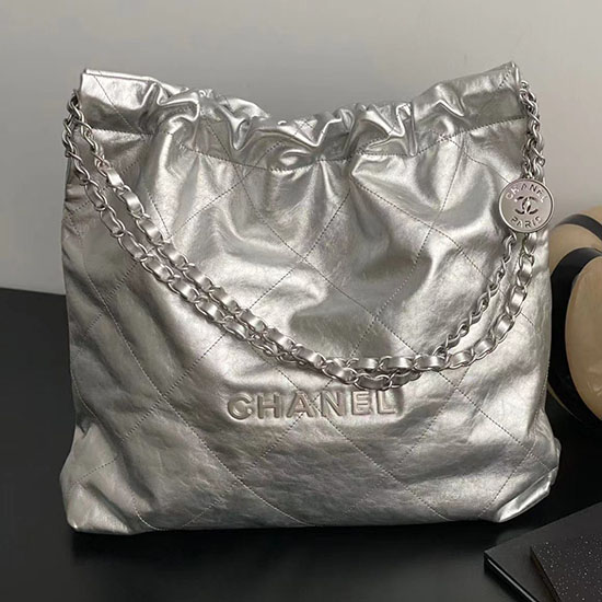 Chanel Shiny Calfskin Small Handbag Silver AS3260