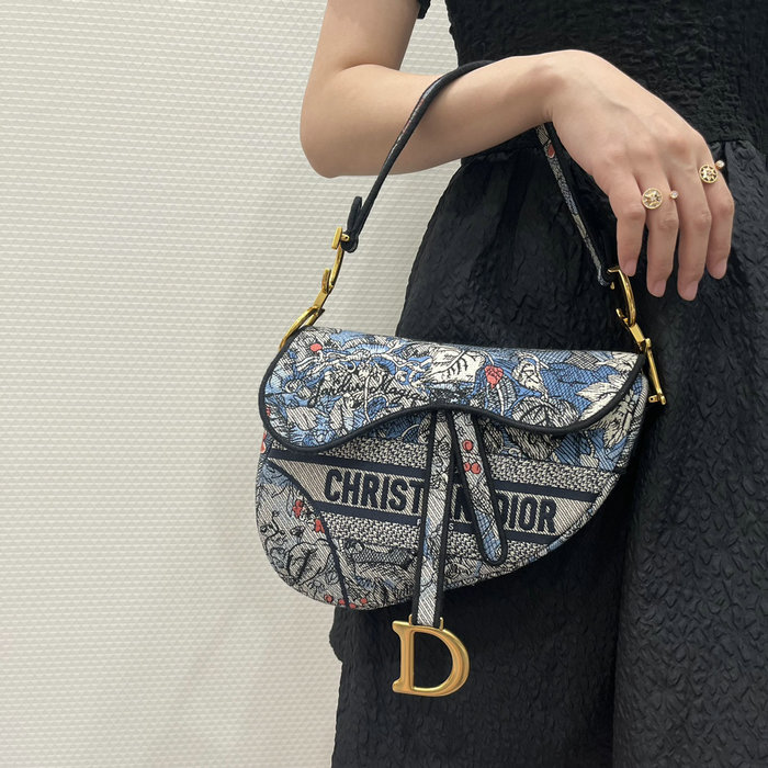 Dior Embroidered Canvas Saddle Bag Blue DB04151