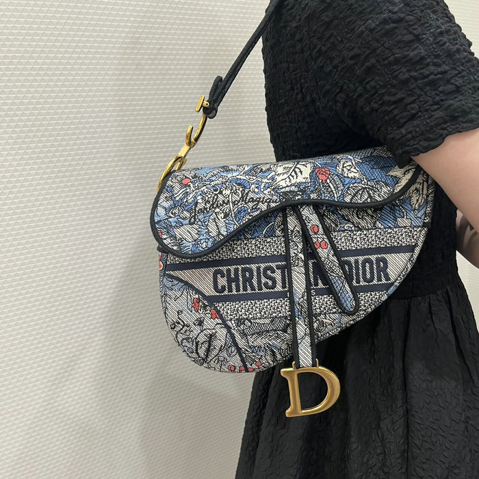 Dior Embroidered Canvas Saddle Bag Blue DB04151