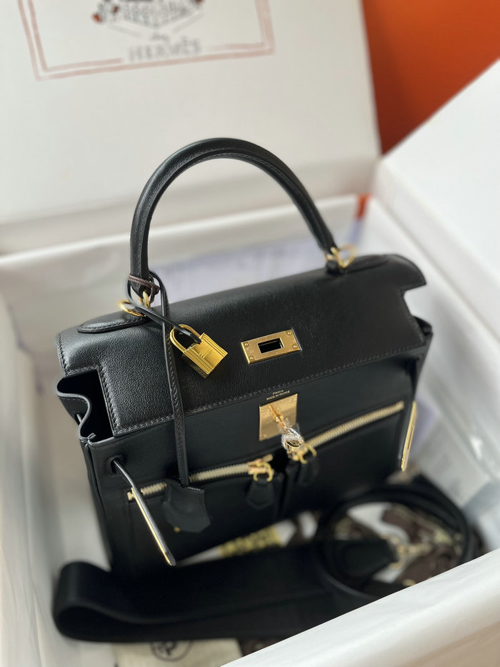 Hermes Swift Leather Kelly Lakis Bag Black KL2832