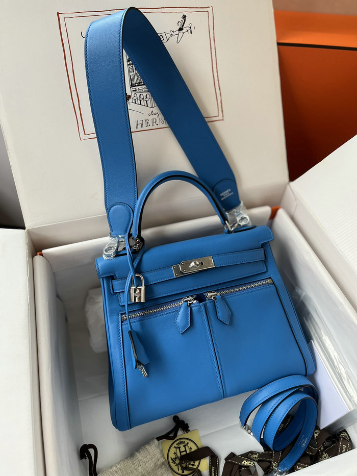 Hermes Swift Leather Kelly Lakis Bag Blue Hydra KL2832