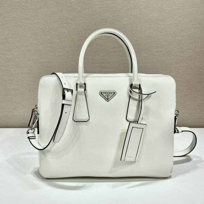 Prada Saffiano Leather Work Bag White 2VE368