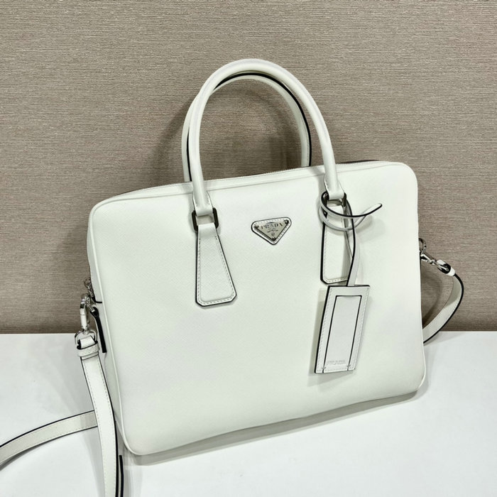 Prada Saffiano Leather Work Bag White 2VE368