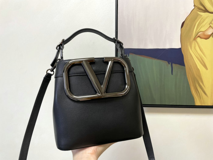 Valentino Calfskin Bucket Bag Black V1122