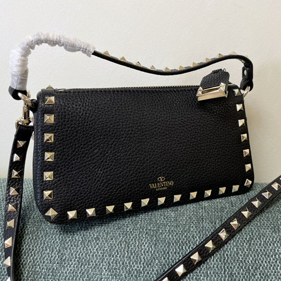 Valentino Garavani Rockstud Leather Shoulder Bag Black V5500