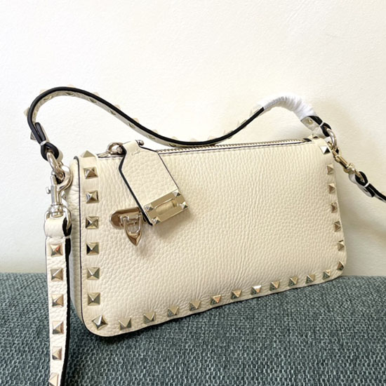 Valentino Garavani Rockstud Leather Shoulder Bag White V5500