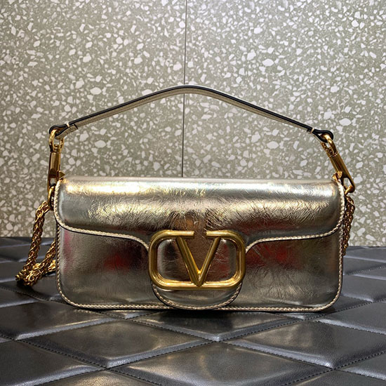 Valentino Loco Calfskin Shoulder Bag Gold V6031