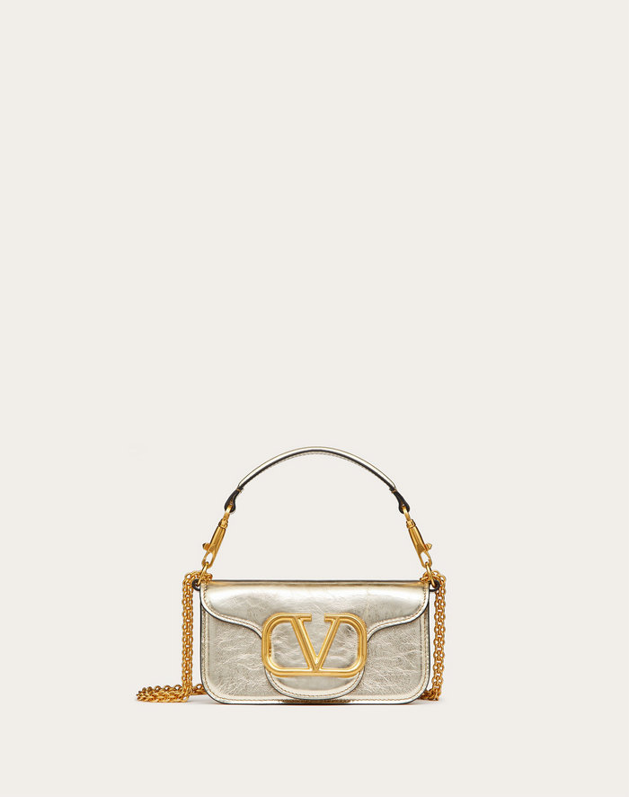 Valentino Loco Small Calfskin Shoulder Bag Gold V1133S