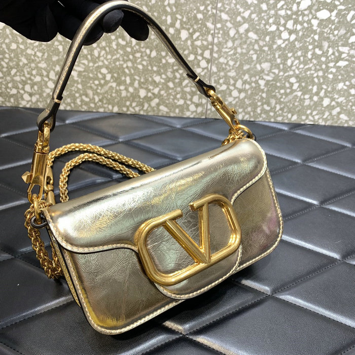 Valentino Loco Small Calfskin Shoulder Bag Gold V1133S