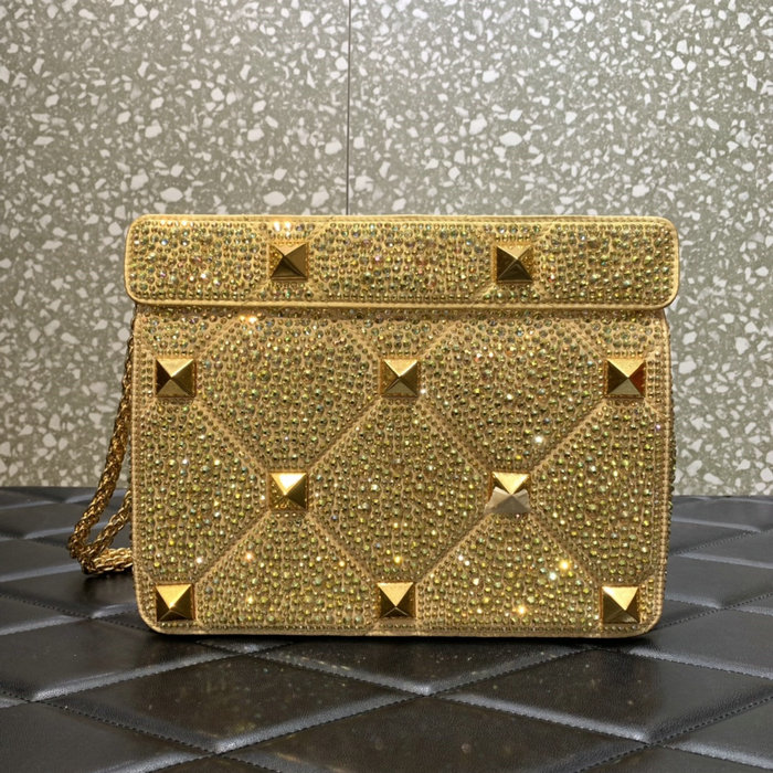 Valentino Medium Rhinestones Roman Stud Bag Gold V0082