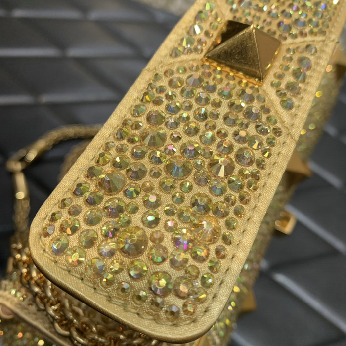 Valentino Medium Rhinestones Roman Stud Bag Gold V0082