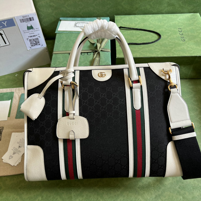 Gucci canvas Bauletto Extra Large Duffle Bag White 715671