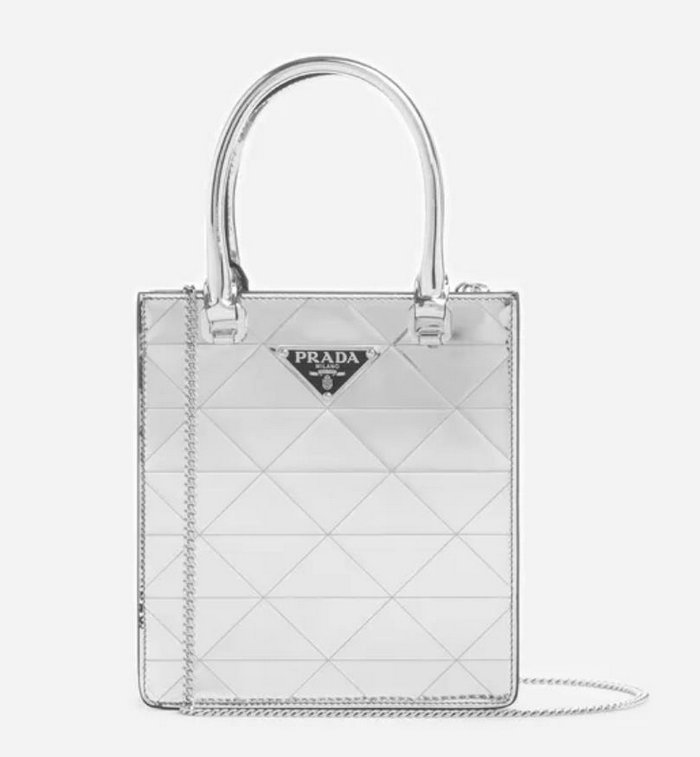 PRADA Mini leather tote bag Silver 1BA331