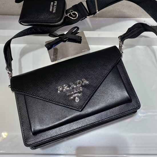 Prada Saffiano leather mini envelope bag Black 1BP020