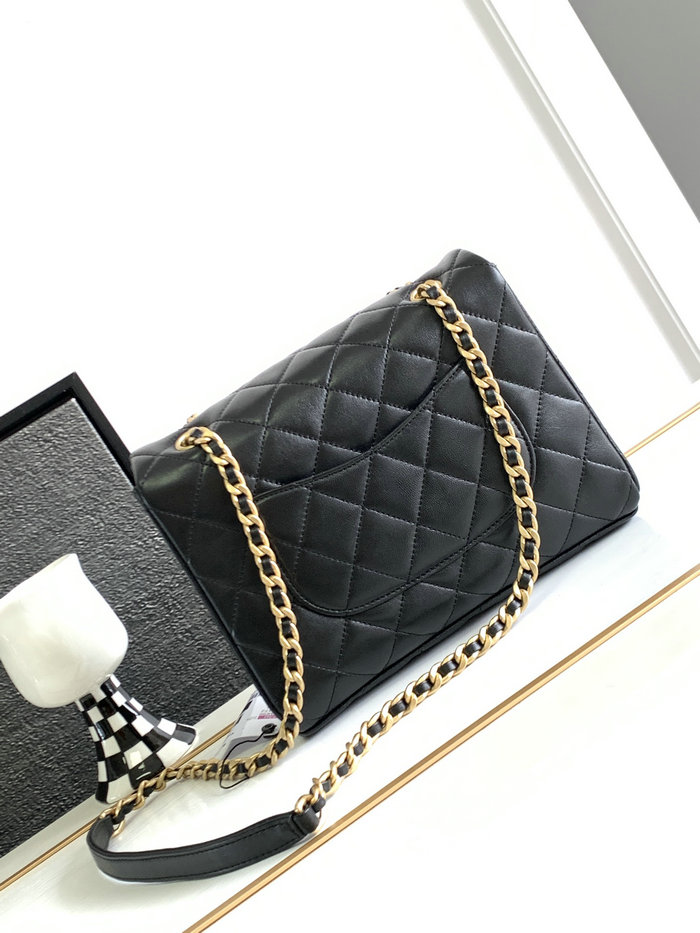 Chanel Lambskin Flap Shoulder Bag Black AS3896