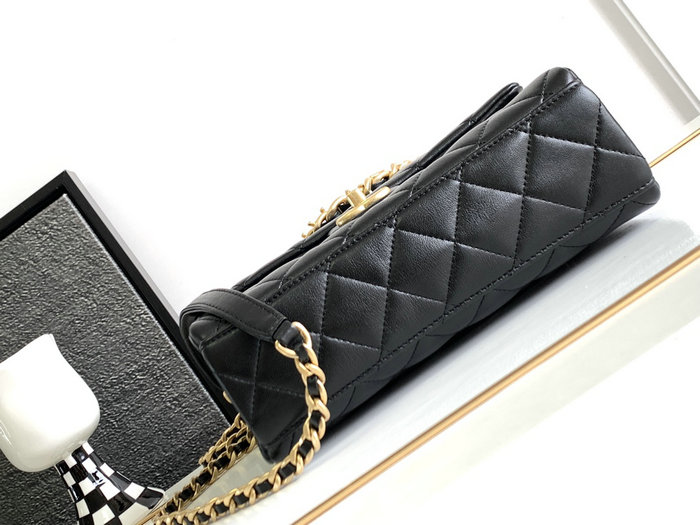 Chanel Lambskin Flap Shoulder Bag Black AS3896