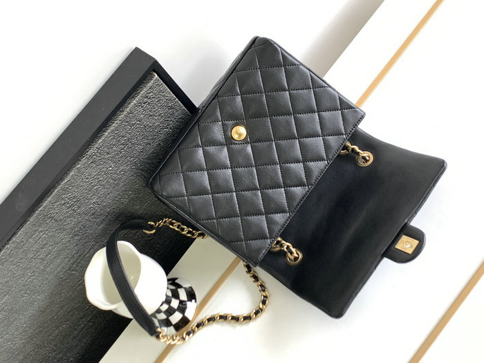 Chanel Lambskin Flap Shoulder Bag Black AS3896