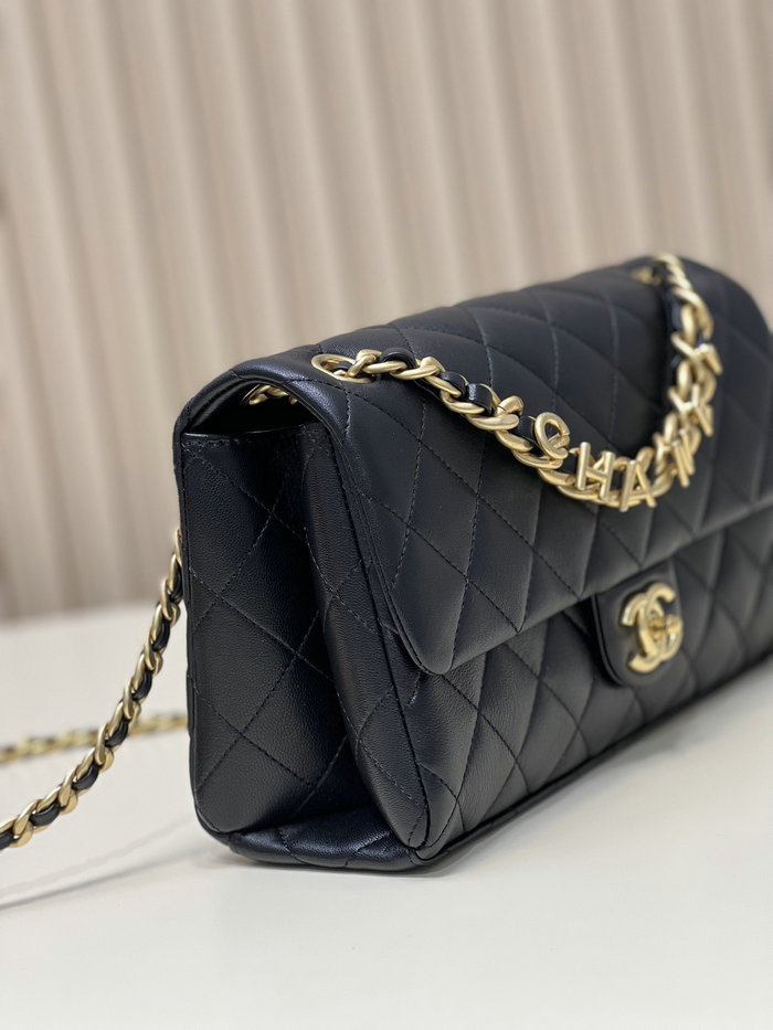 Chanel Lambskin Flap Shoulder Bag Black AS3897