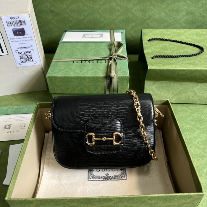 Gucci Horsebit 1955 lizard mini bag Black 675801