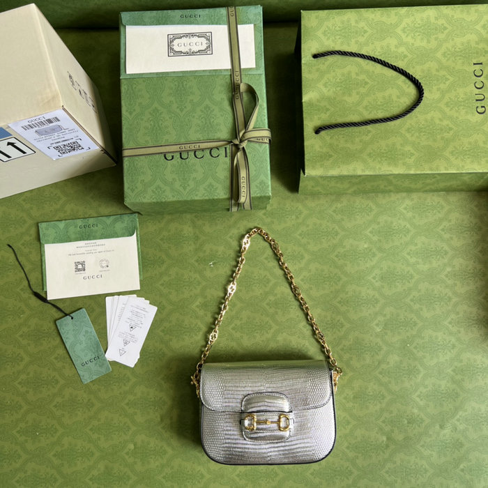 Gucci Horsebit 1955 lizard mini bag Silver 675801