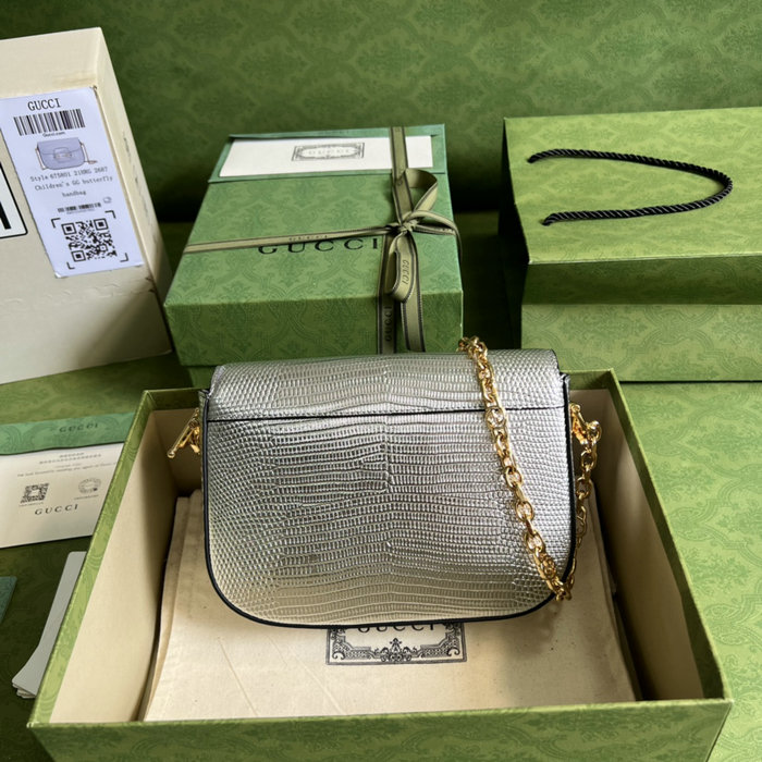 Gucci Horsebit 1955 lizard mini bag Silver 675801