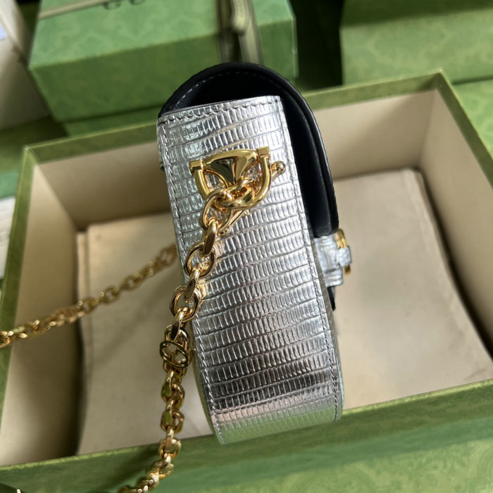 Gucci Horsebit 1955 lizard mini bag Silver 675801