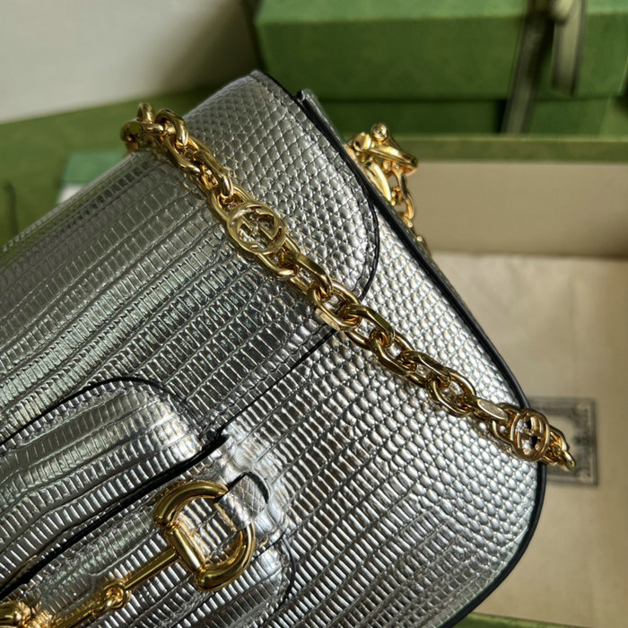 Gucci Horsebit 1955 lizard mini bag Silver 675801