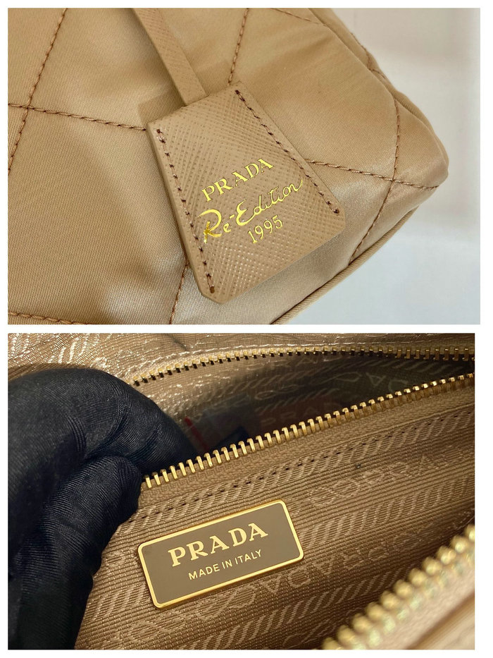 Prada Quilted Nylon Handbag Beige 1BG468