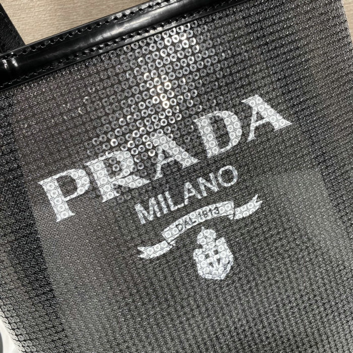 Prada Small sequined mesh tote bag Black 1BG417