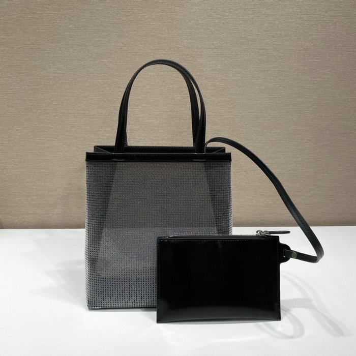 Prada Small sequined mesh tote bag Black 1BG417