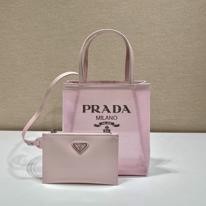 Prada Small sequined mesh tote bag Pink 1BG417