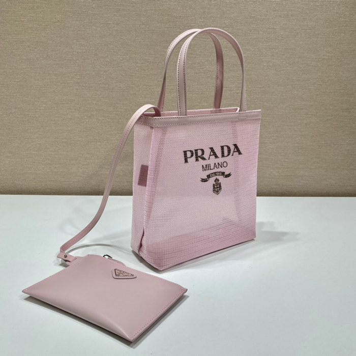 Prada Small sequined mesh tote bag Pink 1BG417