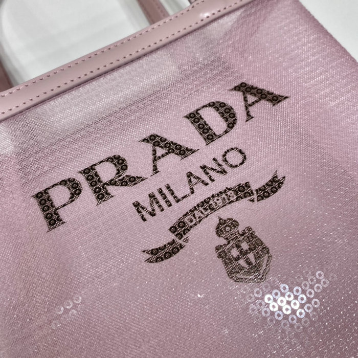 Prada Small sequined mesh tote bag Pink 1BG417