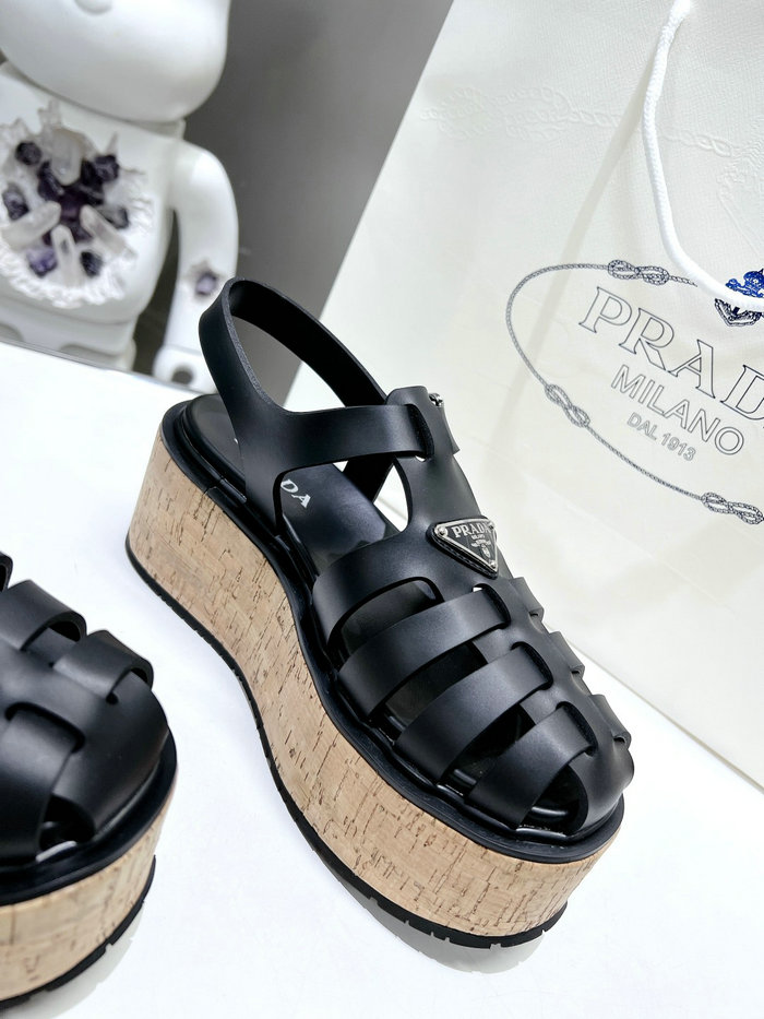 Prada Wedge Platform Sandals Black SDP051403