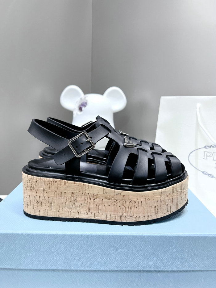 Prada Wedge Platform Sandals Black SDP051403