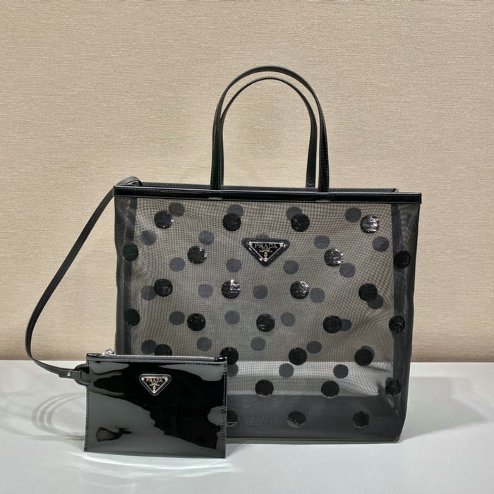 Prada mesh tote bag Black with Dots 1BG416