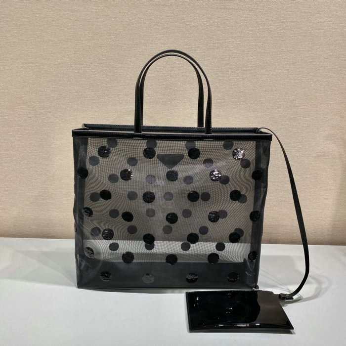 Prada mesh tote bag Black with Dots 1BG416