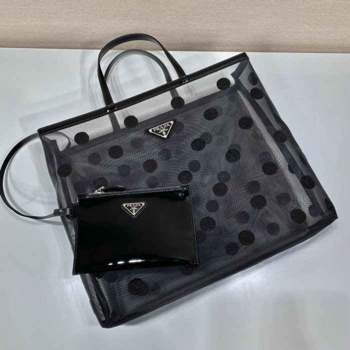 Prada mesh tote bag Black with Dots 1BG416