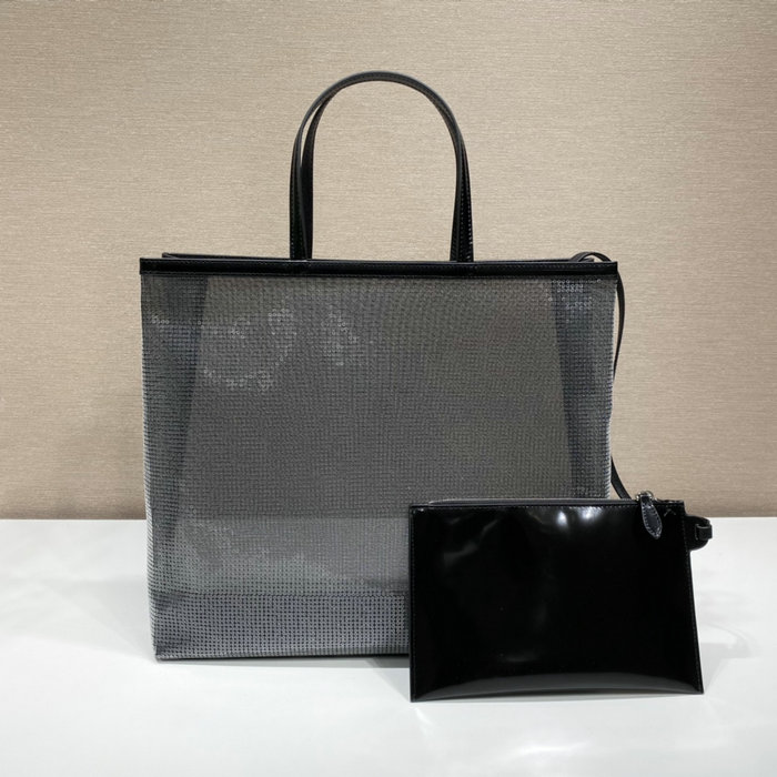 Prada sequined mesh tote bag Black 1BG416