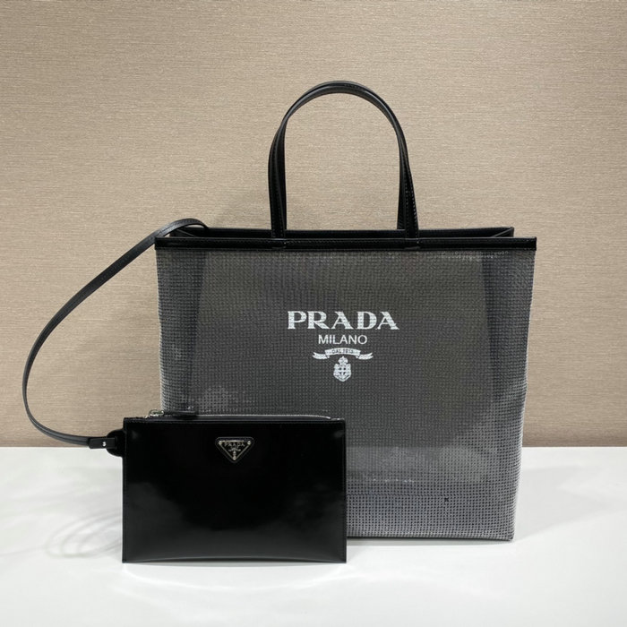 Prada sequined mesh tote bag Black 1BG416