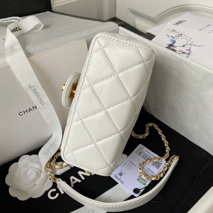 Chanel Lambsin Mini Flap Bag White AS4035