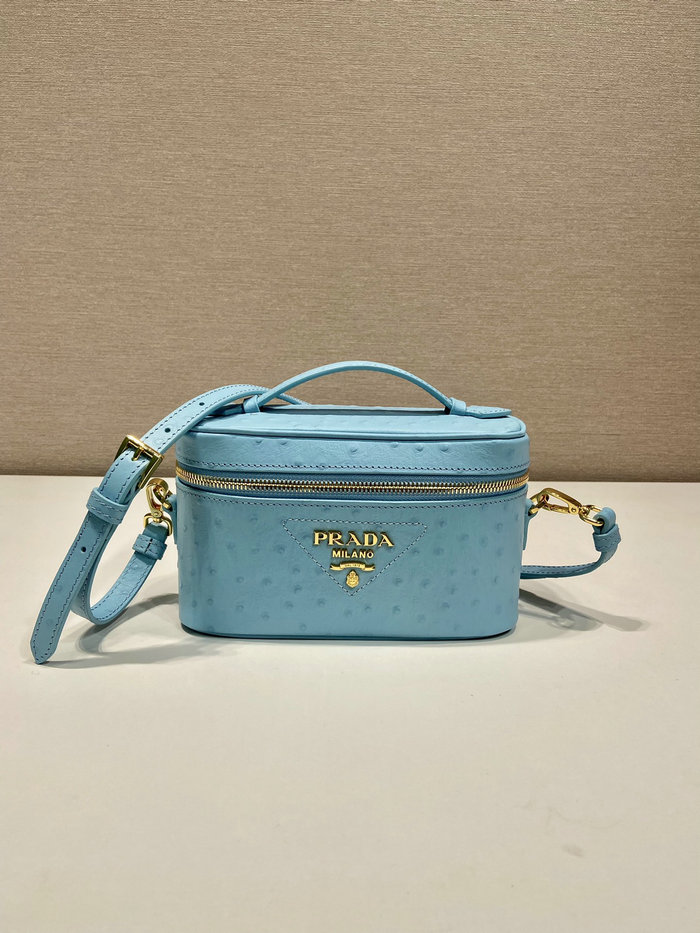 Prada Ostrich Veins Lether Mini Bag Blue 1BH202