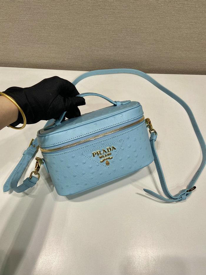 Prada Ostrich Veins Lether Mini Bag Blue 1BH202