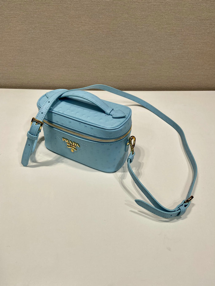 Prada Ostrich Veins Lether Mini Bag Blue 1BH202