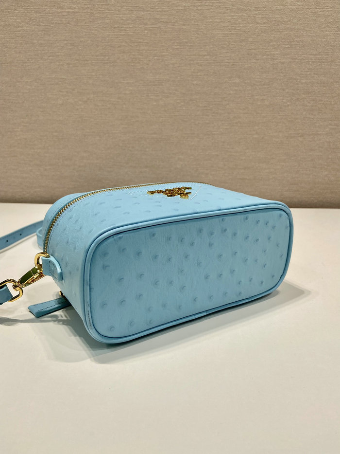 Prada Ostrich Veins Lether Mini Bag Blue 1BH202